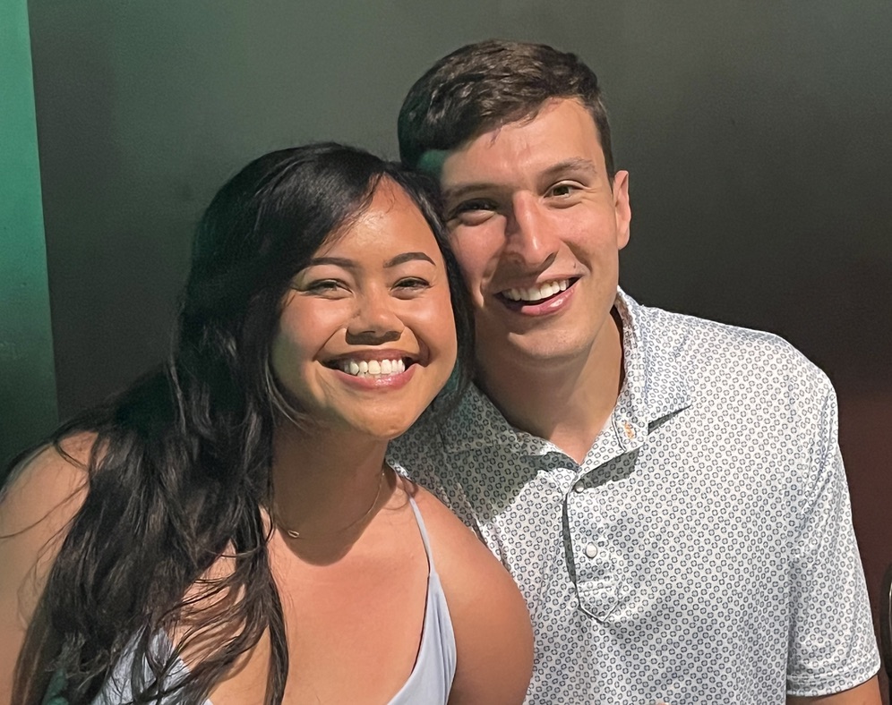 Me in blue dress with fiance